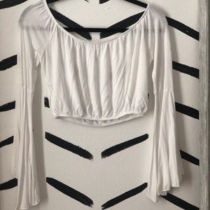 White bell sleeve crop top